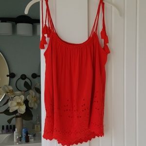 LOFT Orangish Red Embroidered Halter Top